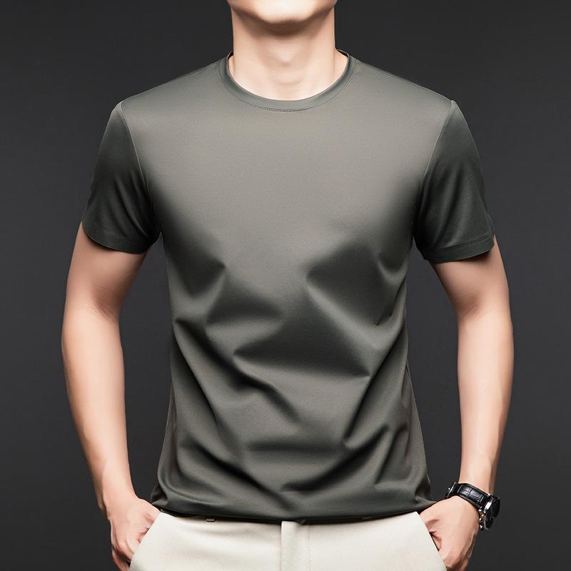 

Новая летняя мужская футболка из шелкового шелка шелковицы со средними рукавами, хлопковая футболка с круглым вырезом и половиной рукава, шелковая анти-ледяная футболка для молодых мужчин, рубашка-поло для мужчин L