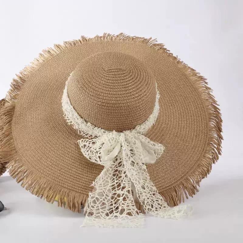 Summer French Big Brim Sun Hat Women's Fashion Ins Seaside Sun Protection Straw Hat Pastoral Pearl Face Small Sun Hat