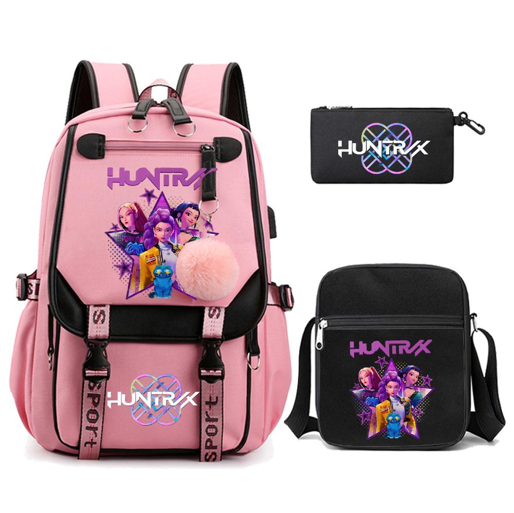 3Pcs/set Anime Kpop Demon Hunters Printed Backpack with Shoulder Bag Pencil Case for Teenager Girl Boy Bookbag Large Capacity Travel Bag Kid Gift