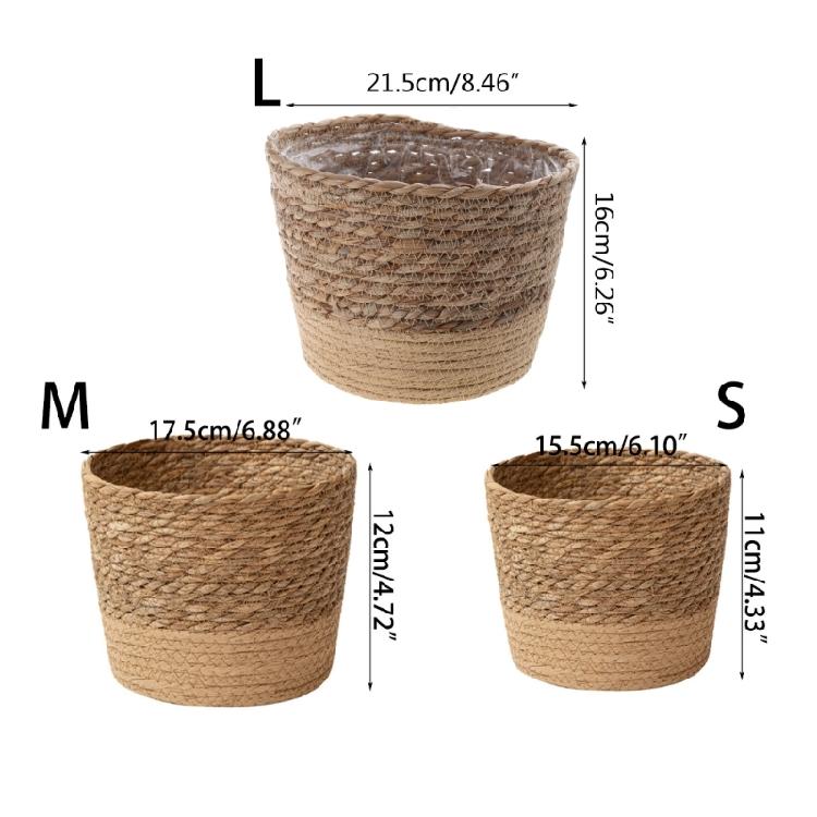 Straw Weaving Flower Plant Basket Grass Planter Indoor Outdoor Garden Pot