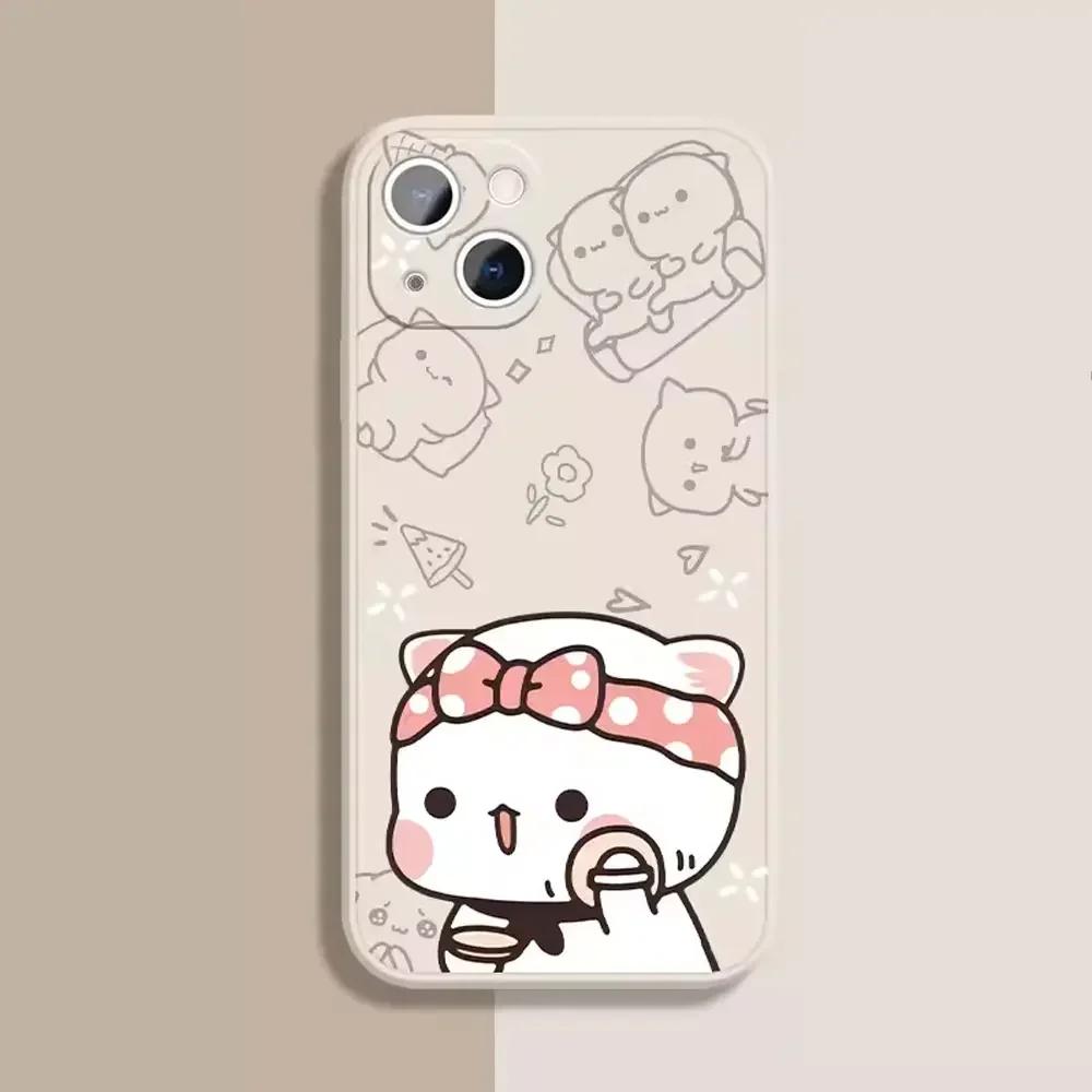 Cartoon Peach Mochi Cat Couple Phone Case for IPhone 16 15 14 13 12 11 Pro Mini X XS MAX 7 8 Plus Cute Animal Paired Soft Covers