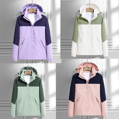 Mulheres Caminhadas Jaquetas Color Block Esportes Ao Ar Livre Camping Moda Viagem Camuflagem Com Capuz Casacos Corta-vento