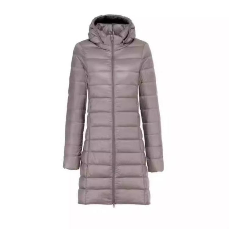 Autumn Winter Women Lightweight Down Jacket Medium Long White Duck Down Coat Removable Hood