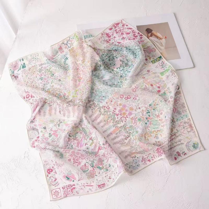 Spring and summer new 100% mulberry silk georgette silk scarf women's retro lazy Chinese square scarf premium scarf accessories