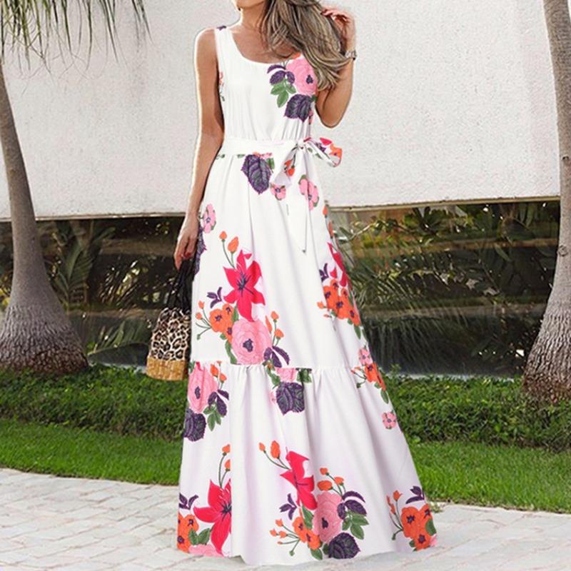 QICED Fashion Summer Spring Sleeveless U-Neck Casual Dresses