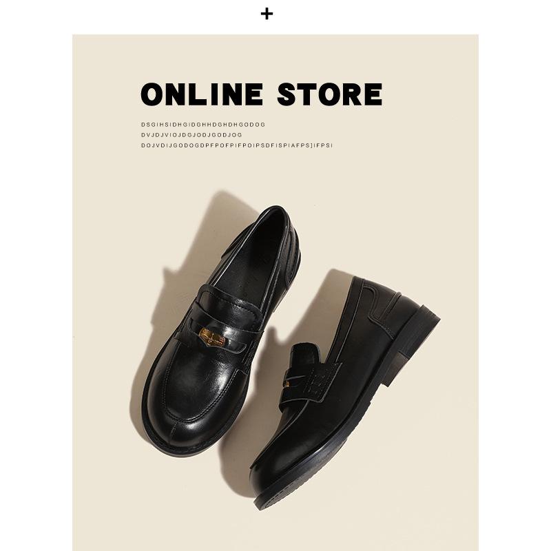 [sheii] Horse skin retro brown small gold coin inner height increase women's small leather shoes small size 32