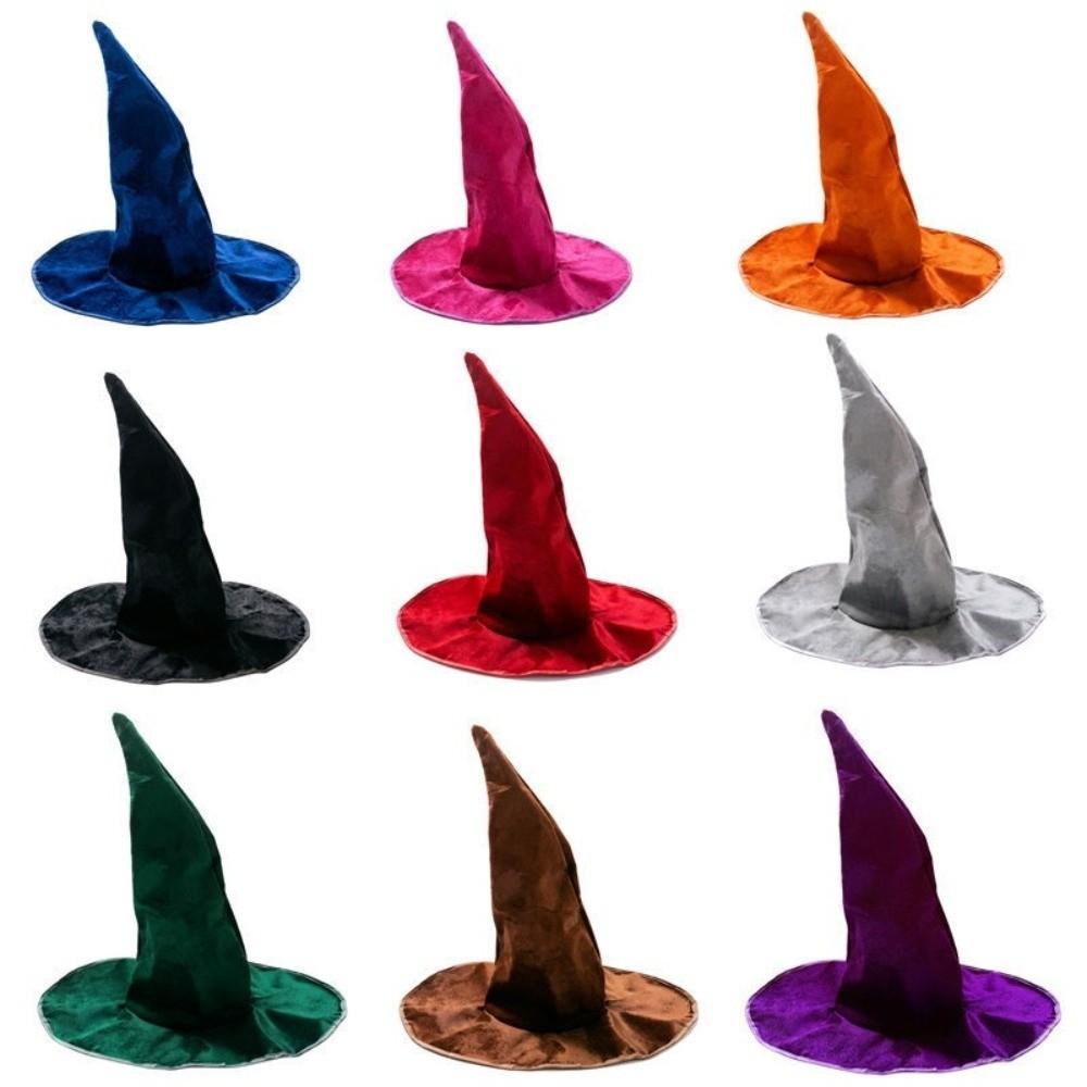 Velvet Halloween Witch Hat Wide Brim Large Curved Tip Tall Witch Hat Bendable Folds Vintage Witch Costume Hat Holiday Party