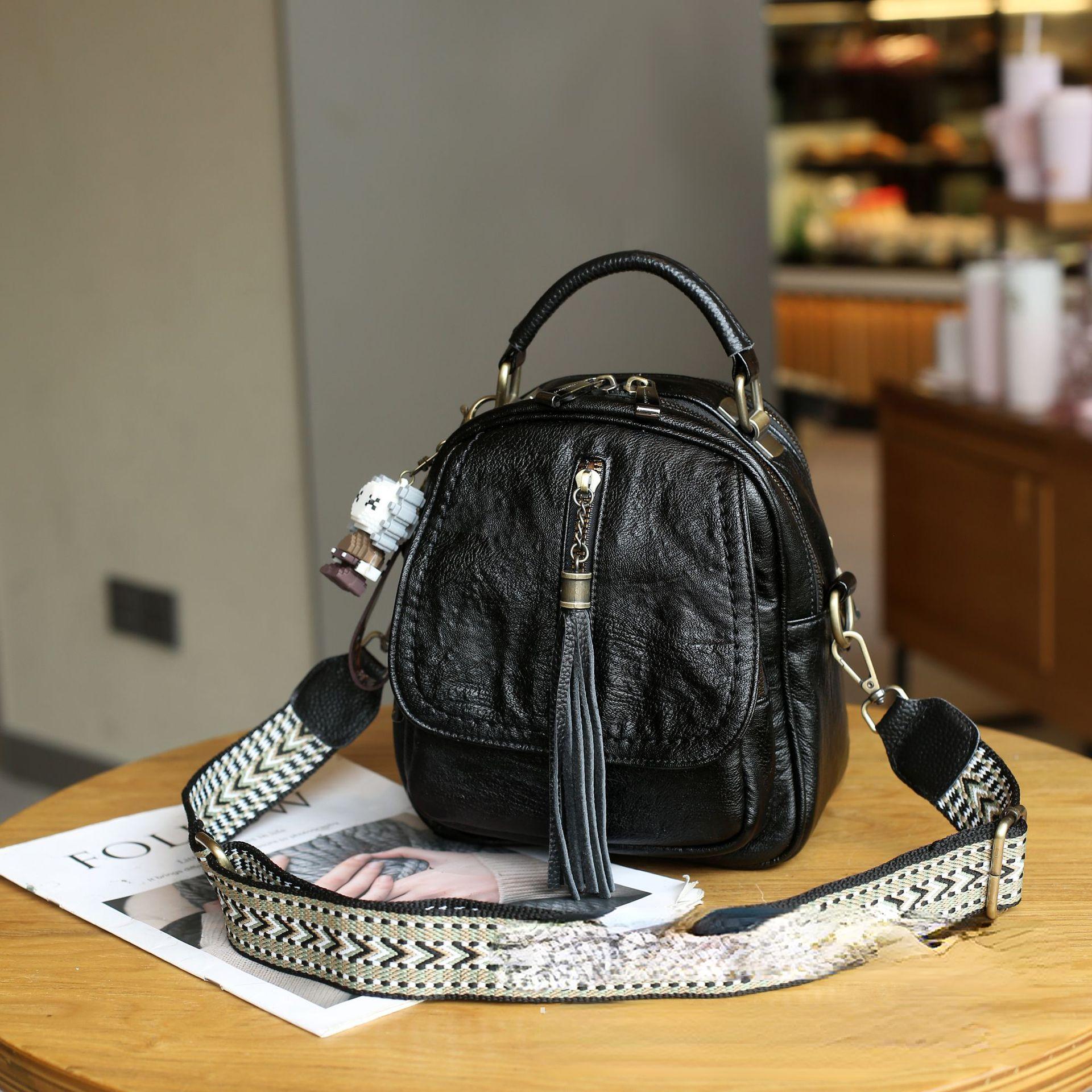 

Женский Винтажный Мини-Рюкзак, Сумка-Кроссбоди с Кисточками, Трансформируемая, Повседневная Кожаная Сумка на Плечо с Подвеской чёрный