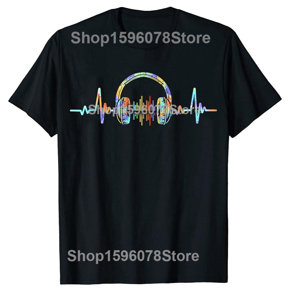 Heartbeat Headphone Sound Lover Engineer Producer DJ TShirt Fashion T Shirts Cotton Short Sleeve Oversized Loose Tshirt Tops