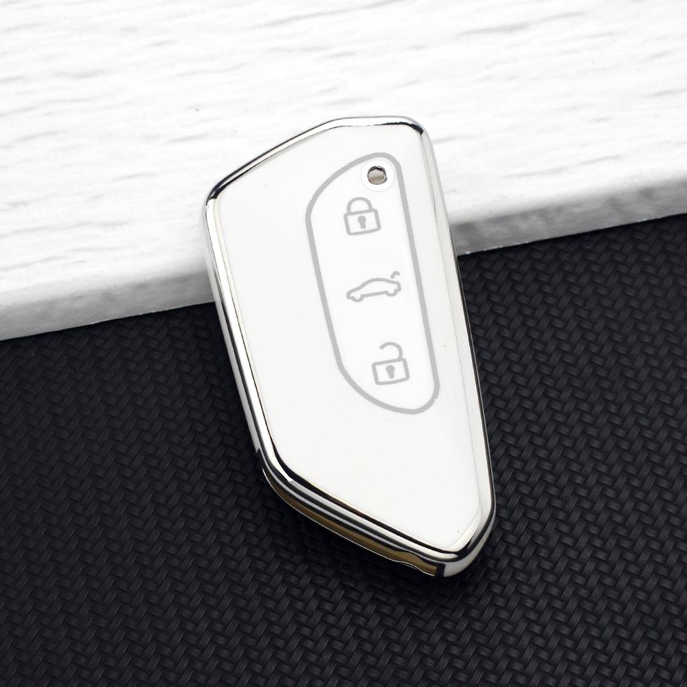 Soft TPU Car Remote Key Case Cover Shell for VW Volkswagen Golf 8  For Skoda Octavia A8  SEAT Leon MK4 Key Fob Chain Accessories