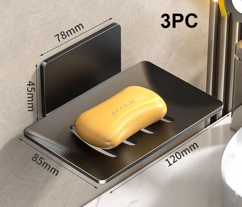 Household Bathroom No-Drill Wall Mounted Space Aluminum Soap Rack Drain Water To Prevent Rust Soap Storage Rack 1/2/3pcs