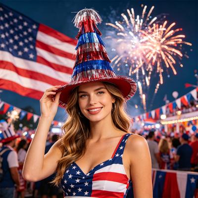 Tinsel Fringe Cone Party Hat Layered Metallic Strands Decorative Headwear for Celebrations and Events