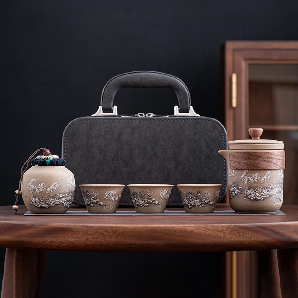 Handcrafted Ceramic Teapot Set Hand-made Vintage Elegant Teapot Tea Cup Set Office Desk Companion Four piece Set