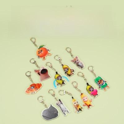 Happy Cat Banana Acrylic Keychain - Cute Expressive Cat Head Pendant for Bags and Backpacks