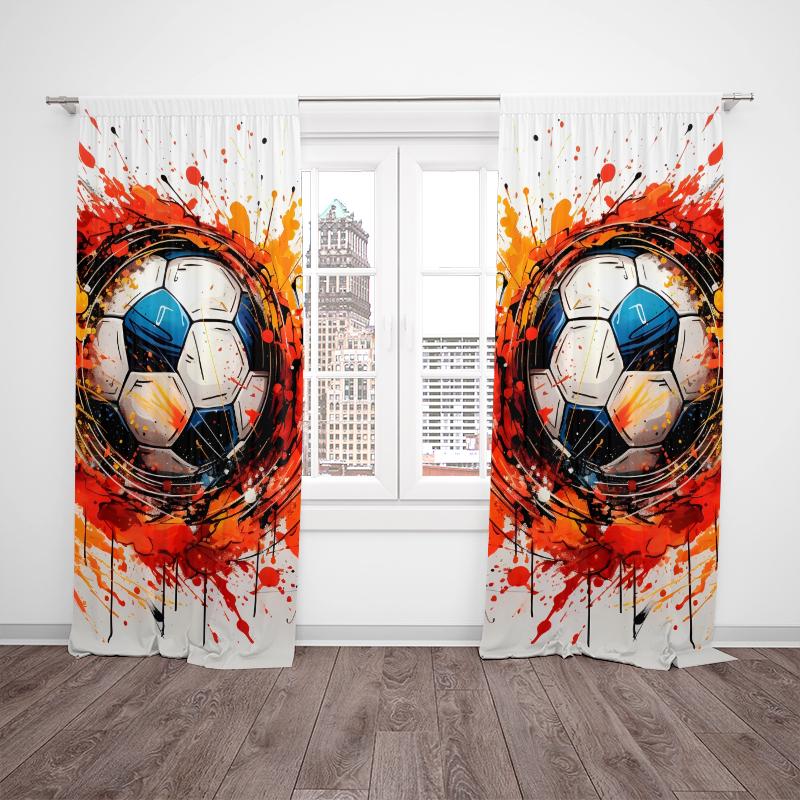 2 Stück - Liebe Fußball Polyestervorhänge, Stangentaschenvorhänge 42*84, Schlafzimmer, Wohnzimmer, Heimzimmerdekoration