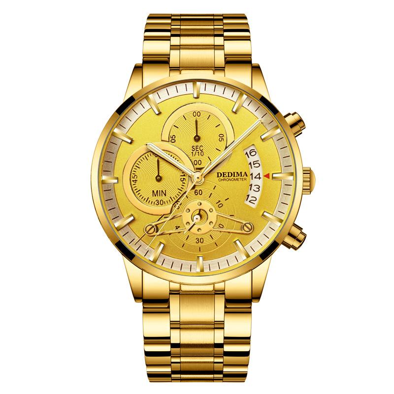 

KINGNUOS мужские часы с твердым стальным ремешком, водонепроницаемые кварцевые часы со стеклом с покрытием, светящиеся тремя глазами, 6 рук