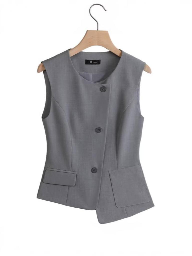 Women's High-End Spring/Summer French-Design Suit with Vest and Outerwear Base Layer