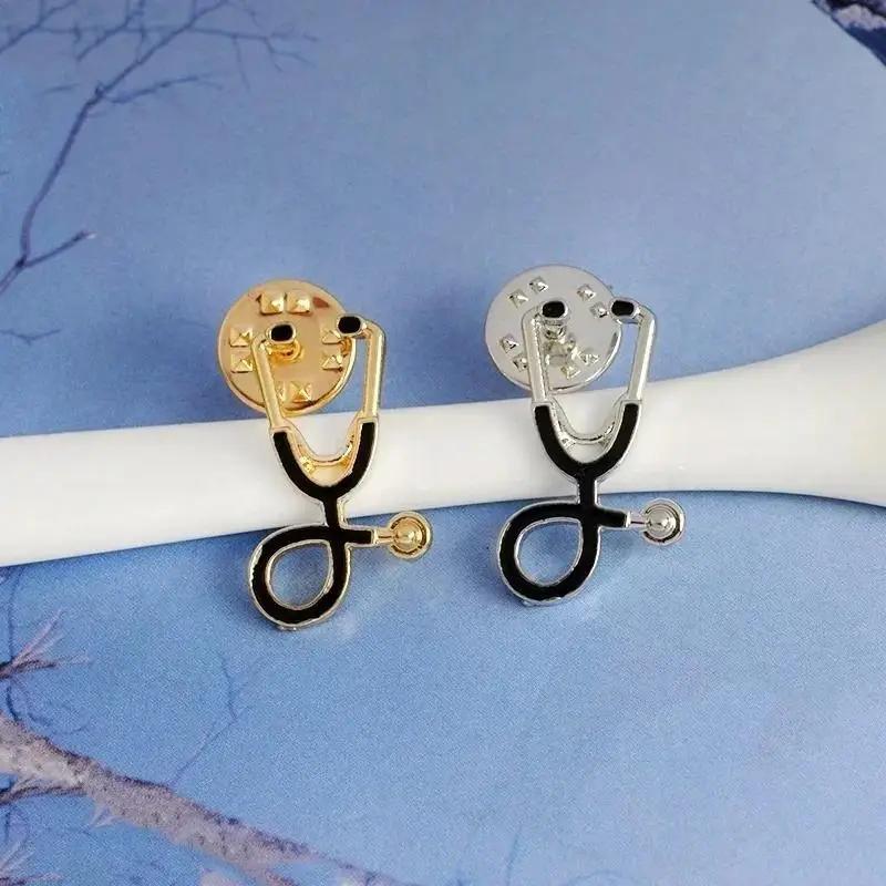Doctor's Stethoscope Brooch and Chest Ornament Stethoscope Brooch Pin Medical Fashion Jewelry Enamel Denim Jackets Collar Badge