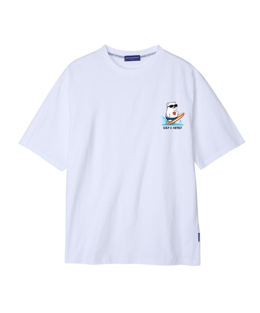 OHP Ohpxharmonia Heart Polar Bear Semi-Oversized Short Sleeve T-Shirt P (Type B)
