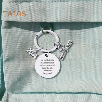 2024 Graduation Keychain Inspirational High School College Graduates Stainless Steel Engraved Love Mum Graduation Season Keychain Pendant