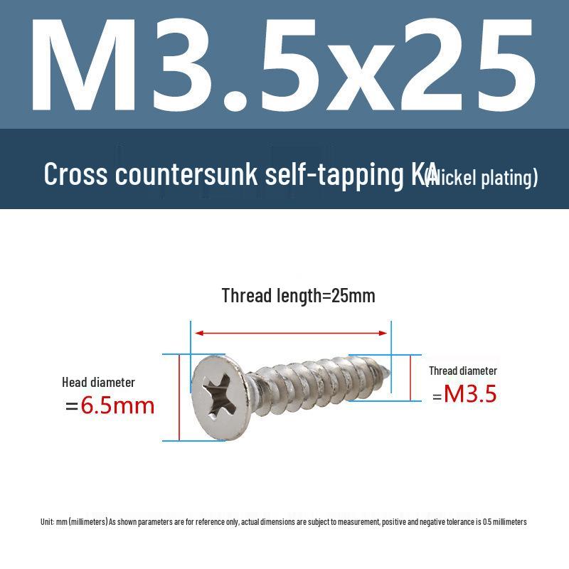 YiguYigu Nickel-Plated Phillips Flat Head Self-Tapping Screws M1-M5, Carbon Steel