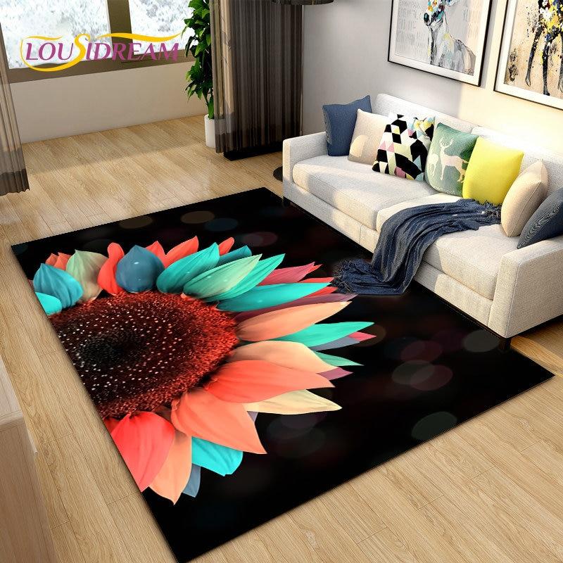 3D Daisy Flower Pattern Area Rug,Carpet Rug for Living Room Bedroom Sofa Doormat Kitchen Decoration,Kids Play Non-slip Floor Mat