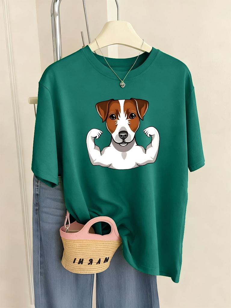 Russell Terrier Puppy Prints T-Shirt Womens Casual Comfortable T Shirts Soft Loose Short Sleeve Tops Summer O-Neck Woman Clothes