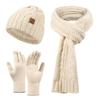 Winter Hat Scarf Gloves Three piece Set Men and Women Outdoor Plus Velvet Ear Protection Warm Knitted Hat Set