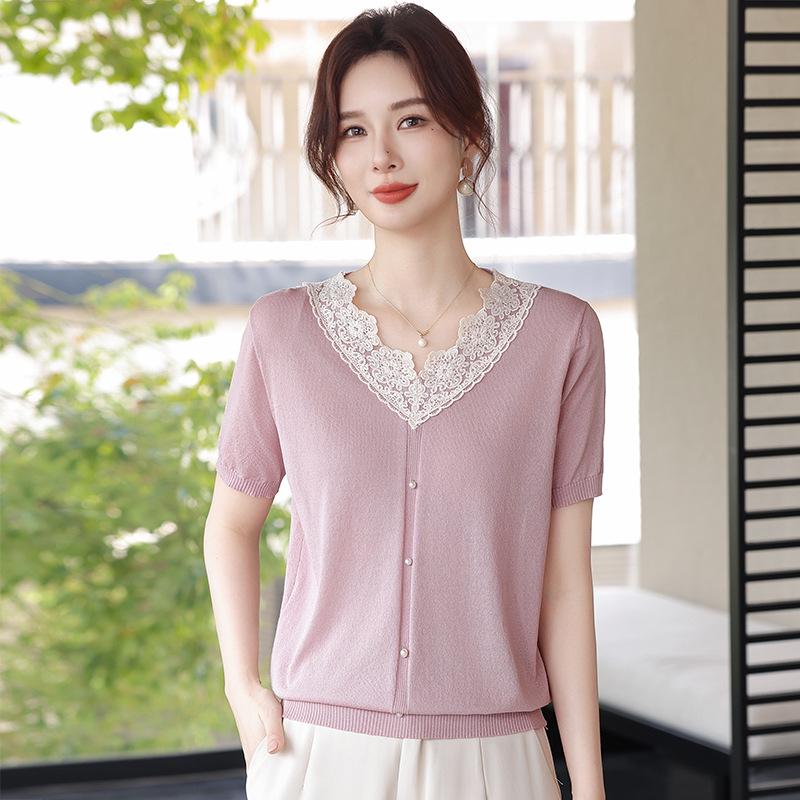 

Mother s Day Loose Summer Knit T-Shirt for Middle-Aged and Elderly Women XL (105-120 catties)