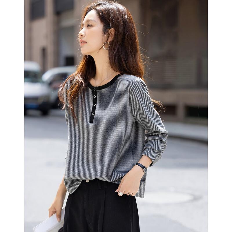 

DEMANA Women s Winter Striped Color-Block T-Shirt S