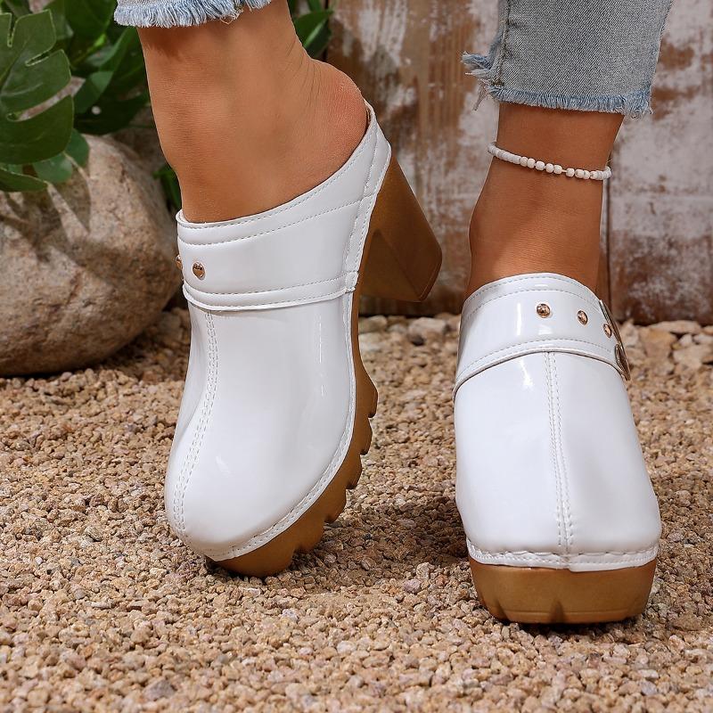 Sandali a Ciabatta da Donna Estivi Chunky con Tacco Alto, Punta Chiusa, Suola Spessa, Borchiati, Disponibili in Taglie Grandi.