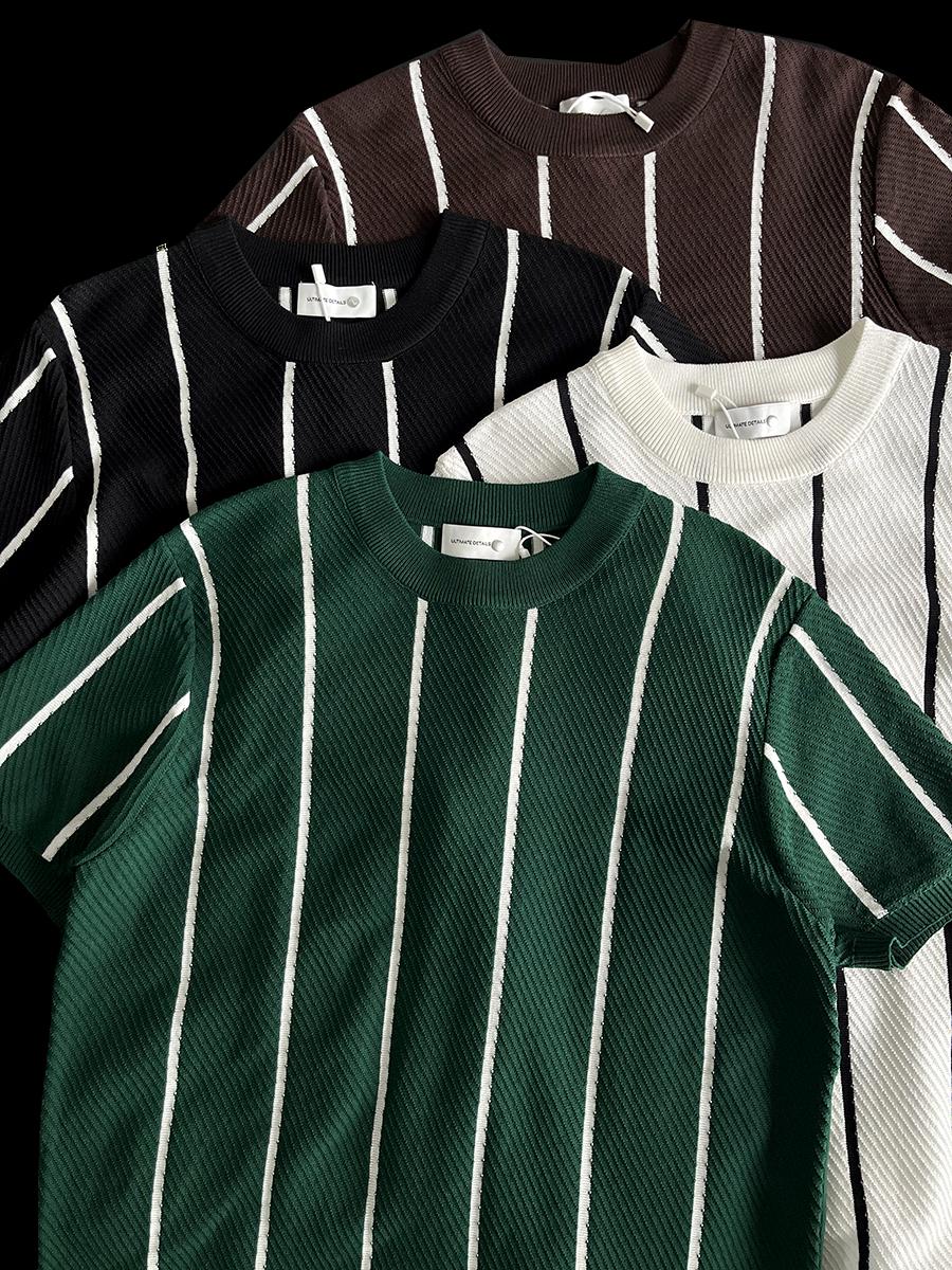 

Retro Color Block Stripe Tech Knit Short Sleeve T-Shirt - Cool-Touch, Round Neck, Slim Fit 3XL (160-180 lbs) кофейный