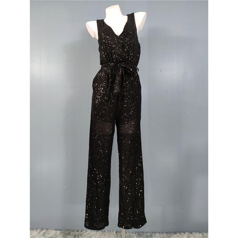 

Экспорт Одиночный Европейский и Американский Стиль 2024 Уличный Новый Блестящий Женский Сценический Блестящий Сексуальный Свободный Комбинезон-Брюки Black L/G