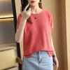 Summer New Round-neck Knitted Short-sleeved Women's T-shirt, Loose Large-sized Plaid Half-sleeved Top