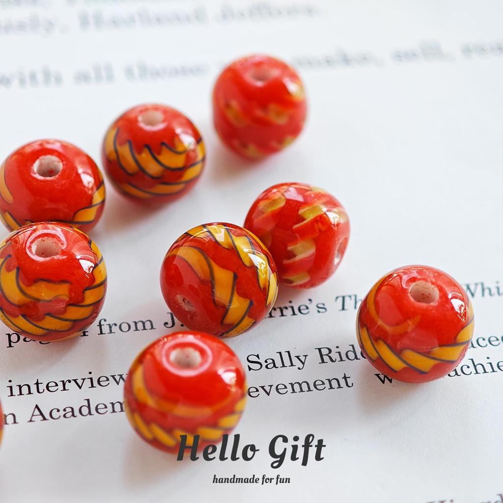 12mm West Asian Threaded Ribbon Candy Color Round Glass Beads for DIY Handmade Crafts