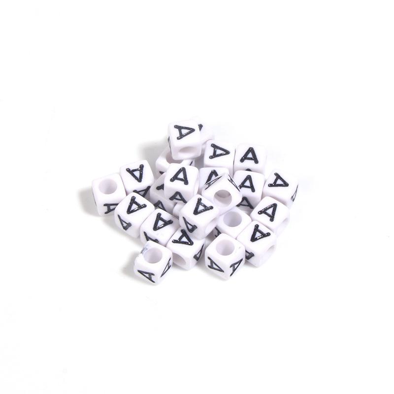 Wholesale 8x8mm Large Hole White with Black Letters Acrylic Cube Beads DIY Charms for Jewelry Bracelets Necklaces Keychains Square white and black&8x8mm 1000pcs/bag