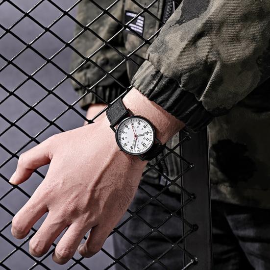 Men Quartz Watch Accurate Soft Wristband Nylon Braided Luminous Sports Wrist Watch for Daily Wear