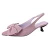 French silver pointed single shoes bow high heel sandals summer new fashion low heel rear empty light mouth slippers women