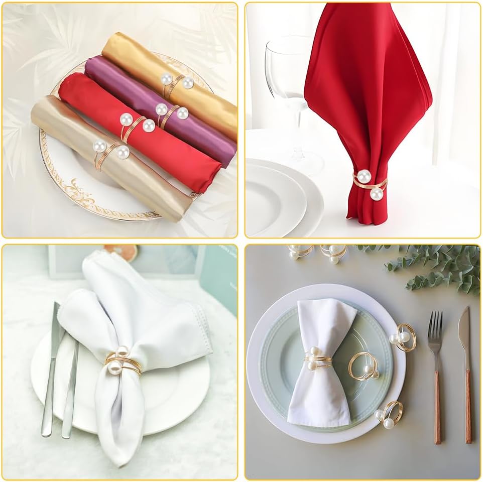 Pearl Napkin Ring Metal Napkin Clip Banquet and Home Table Decoration Gold Color 24PCS