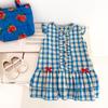 Girls Summer Dress Fresh Plaid Block Thin Fabric Flutter Sleeve Casual Party Dress For Kids