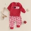 Toddler Girl Valentines Day Outfit, Letter Long Sleeve Sweatshirt Heart Long Pants 2 Piece Set