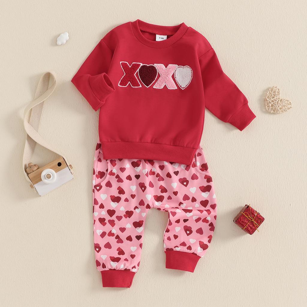 Toddler Girl Valentines Day Outfit, Letter Long Sleeve Sweatshirt Heart Long Pants 2 Piece Set
