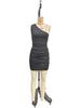 European and American style summer new sexy pump wrinkled waist slanted shoulder solid color hip wrap dress