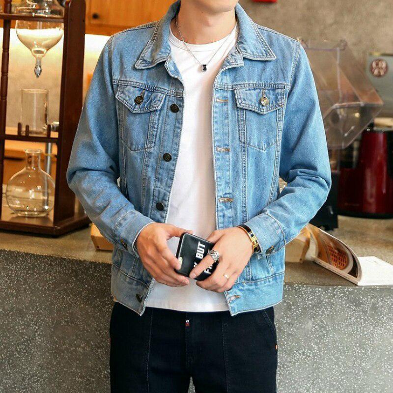 Men/'s Slim Fit Basic Windbreaker Ripped Hole Button Down Denim Jacket Coat