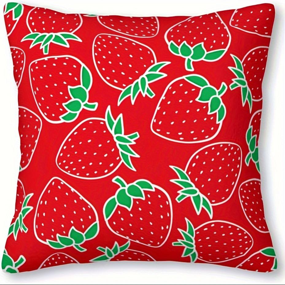1pc Polyester Plant Hand-Painted Red Illustrations Of Strawberries Art Fruit Pillow Covers Pillowcases For Home Decoration Suita