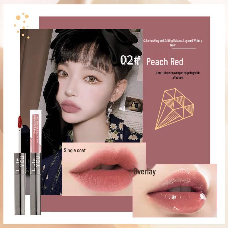Dual-ended Lip Glaze & Gloss: Mirror Finish, Water Light Effect, Non-fading Nude Shade.