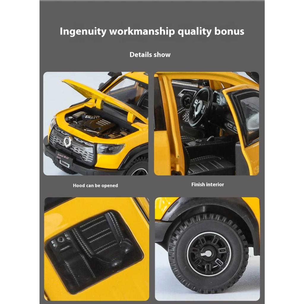 1/24 Great Wall Motor GWM Cannon POER Off Road SUV Alloy Diecast Car Model Sound & Light Boutique Decorative Interior Decoration