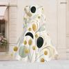 Women Plus Size V Neck Long Sleeve Geometric Printed A Line Flared Dress With Belt