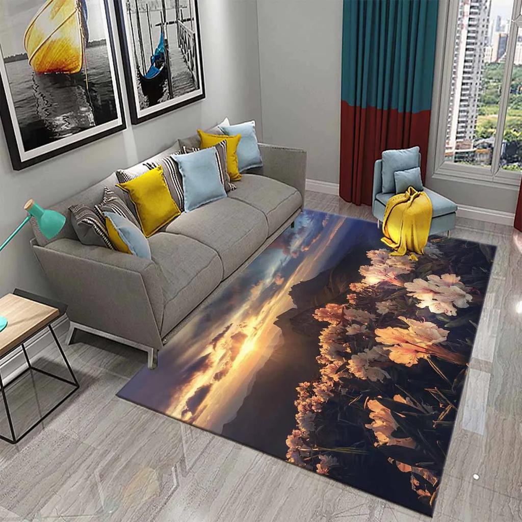 Tapete de Flores Amarelas Lindo Tapete Floral em Flor Tapetes de Área Retangulares para Mulheres Tapete de Yoga para Adultos Sala de Estar Tapete de Chão Decorativo