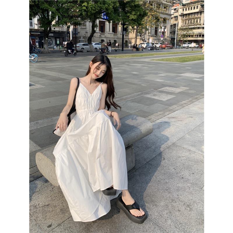 French Style White Fairy Dress Slip Dress Seaside Holiday Dress Women's Slim Look Summer Dress Elegant Long Dress
